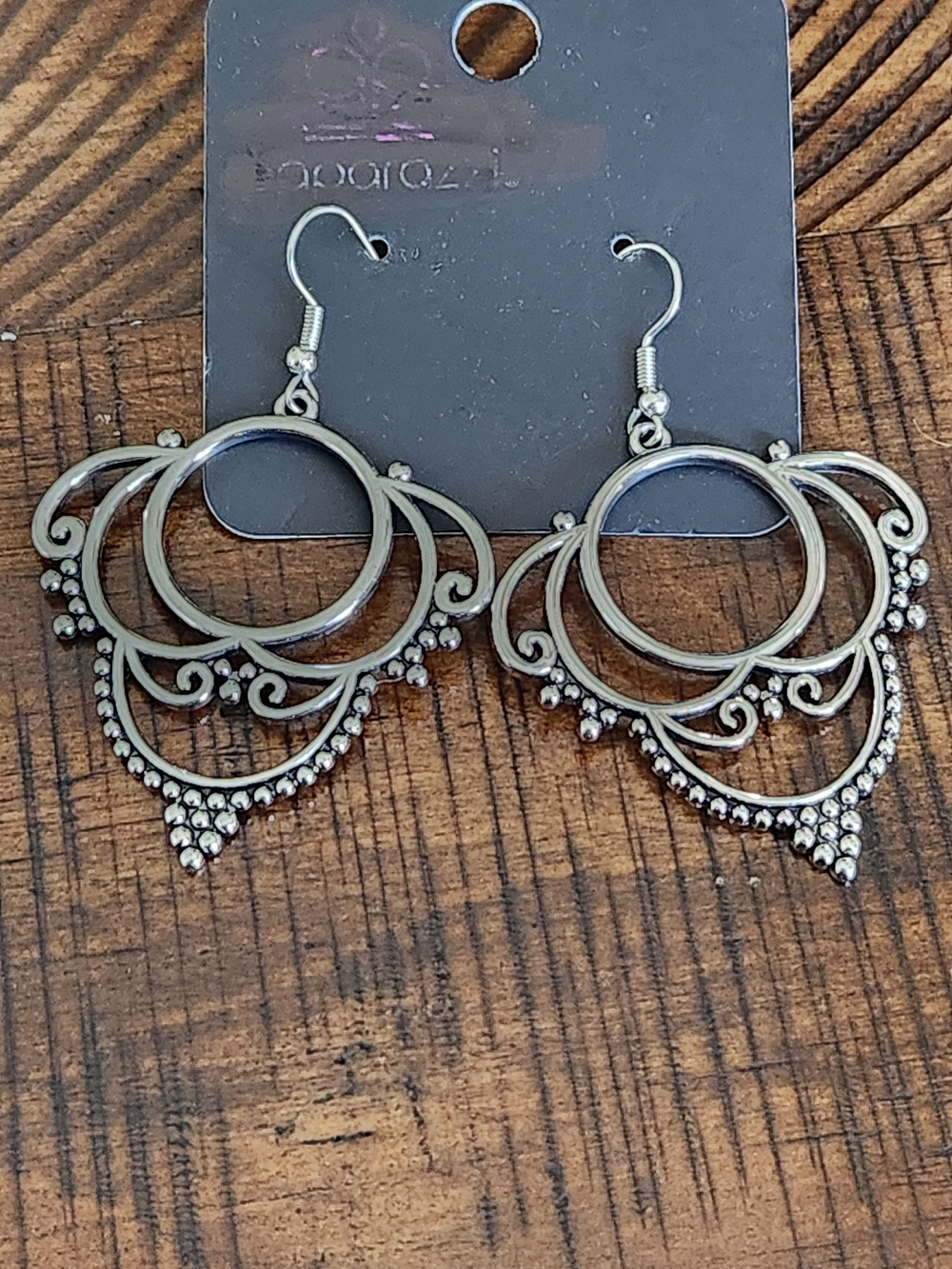 Boho Silver Tone  Filigree Dangle Earrings
